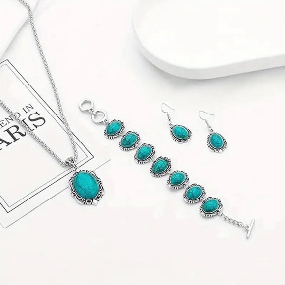 1 Necklace + 1 Bracelet + 1 Pair Of Earrings Boho Style Jewelry Set - Picture 3 of 8